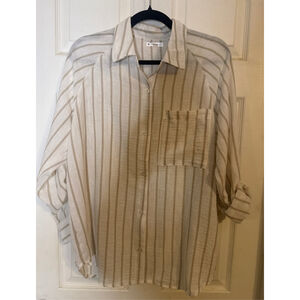Women's CISONO Beige White Striped Button Down Shirt L